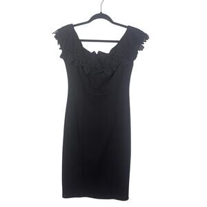 Bisou Bisou Black Lace Trim Sheath Dress Cap Sleeve Size 10 Elegant